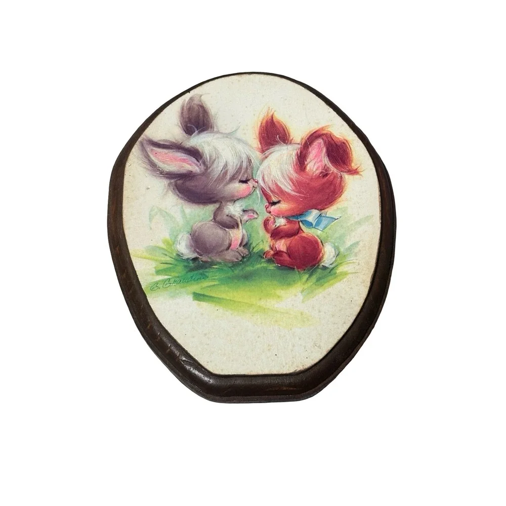 Vintage Kitsch G. Grandini Bunny Wood Plaque‎ Wall Decor Nursery Decor